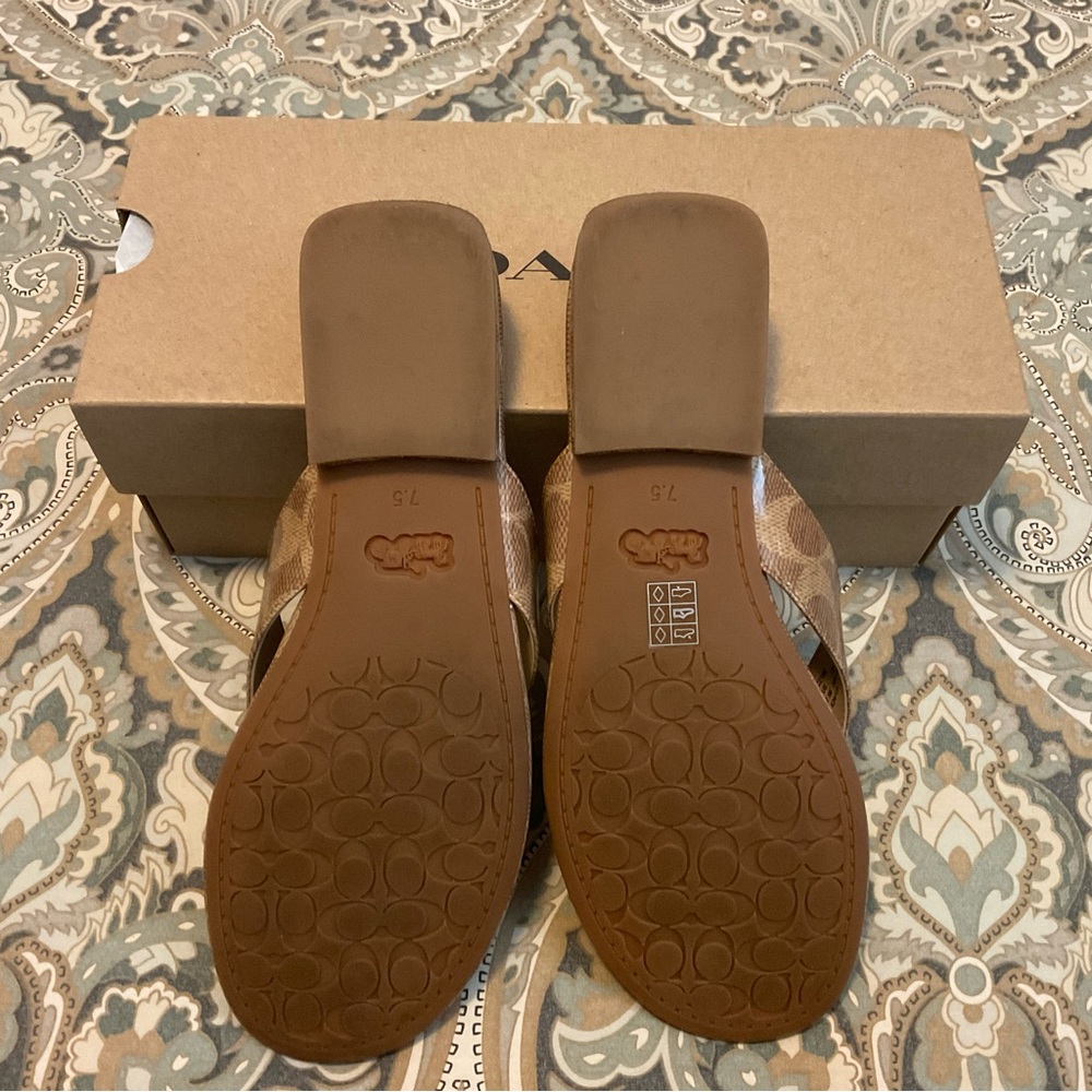 Mint Coach Bridgette. Signature Jacquard Tan Sandals Worn 1x - Picture 13 of 16